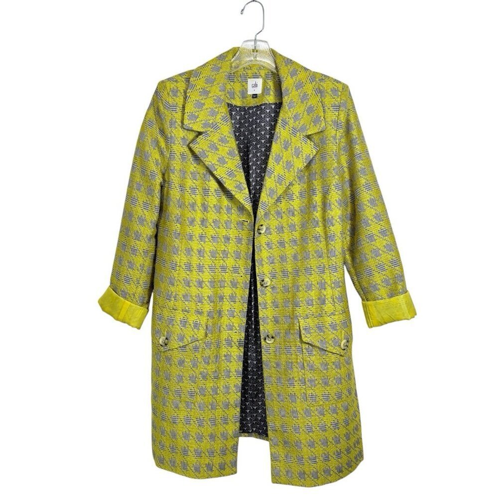 Cabi Regency Style 3491 Long Blazer Jacket Gold Black Houndstooth Size Large - Picture 2 of 6